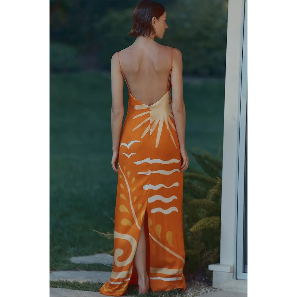 Cala De La Cruz Gil Sleeveless Maxi Dress Orange Pattern - M - Picture 2 of 3